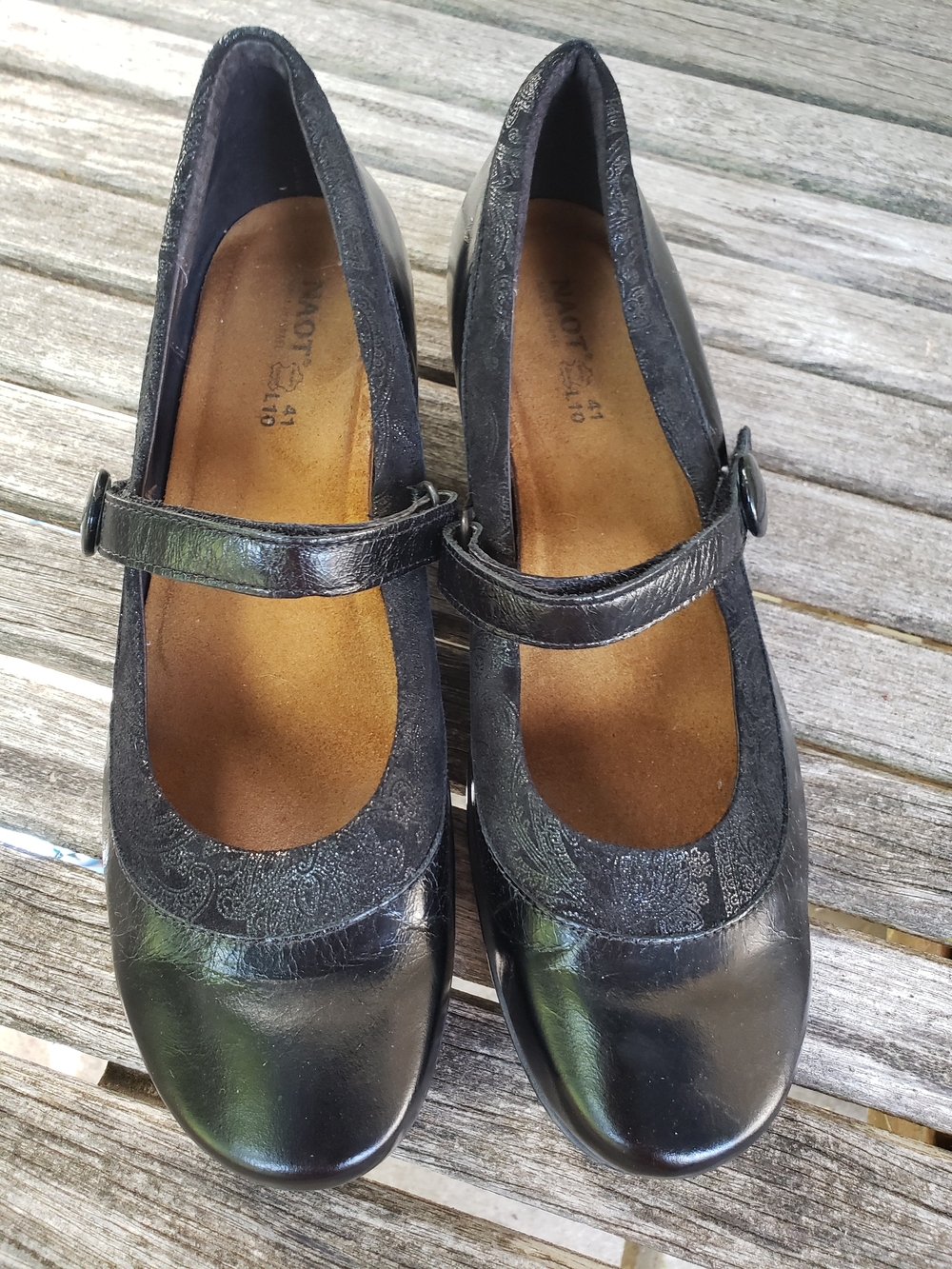 Naot Black Mary Jane Flats with Embossed Detail